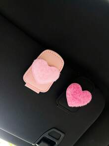 PU Glasses Clip For Car Sun Visor, Creative Cute Plush Heart-Shaped Car Glasses Storage Clip, Car Interior Ticket And Card Holder - Love Donation - View 4