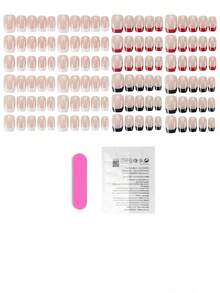 120pcs Classic French Style Short Coffin Shaped Fake Nails, Suitable For Women's Daily Life And Wedding Party, With Jelly Glue And Nail File. - Multicolor - View 4