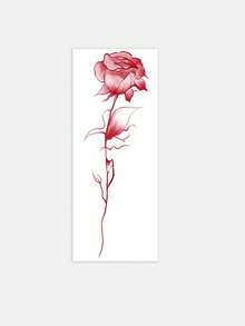 1 Sheet Red Watercolor Rose Temporary Tattoo Sticker, Waterproof Long Lasting Minimalist Fake Tattoo, Elegant Floral Line Body Art Decal For Women, Suitable For Forearm, Wrist & Daily Use - Red - View 2