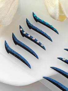 1pc Blue Black Rhinestone Eyeliner Face Decoration Sticker, Diamond Eyeliner Sticker, Reusable Eyeliner Sticker, Easy To Use, Suitable For Women's Makeup And Eye Decoration - 彩色 - 查看 8
