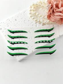 1pc Dark Green Black Rhinestone Eyeliner Face Decoration Sticker, Diamond Eyeliner Sticker, Reusable Eyeliner Sticker, Easy To Use, Suitable For Women's Makeup And Eye Decoration - 彩色 - 查看 5