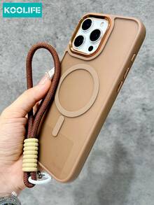 KOOLIFE 1pc Caramel Brown Matte Magnetic Phone Case With Matching Lanyard, Metallic Tone Camera Bezel, PC+TPU Anti-Collision Protective Cover, Magnetic Wireless Charging Compatible, Anti-Scratch Daily Use Back Shell Compatible With Apple 17/17pro/17promax/17Air/16/15/14/13/12/11 - Desert Gold - View 3