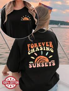 100% Breathable, Comfortable, Loose Fit Women's Short Sleeve T-Shirt With 130tops Print - Black - View 2