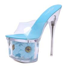 Floral-Filled Platform Sandals - Chic Transparent High-Heel Mules Available In Vibrant Multi-Colors For Summer Vacation & Kawaii Style - Red - View 11