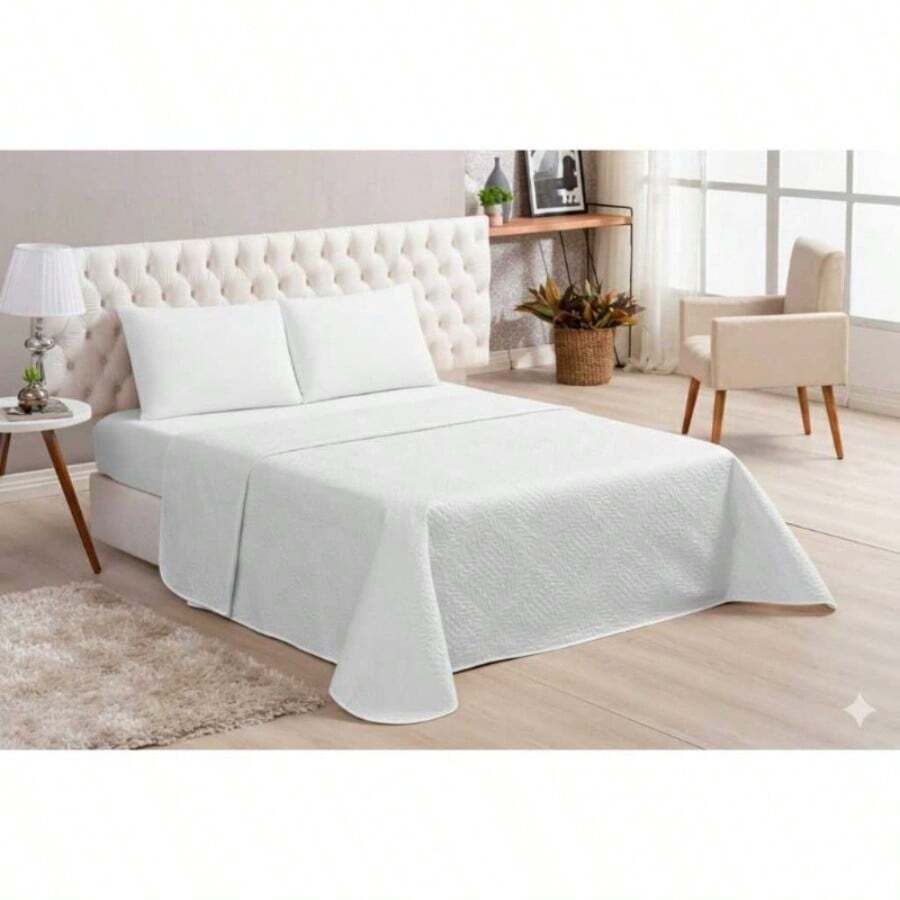 Queen Size Bedspread + Sheet Set - 白色 - 查看 1