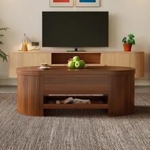 Lift-Top Coffee Table, Coffee Table With Curved Wooden Sides, Removable Shelf, Lift-Top, Multifunctional Living Room Furniture. - Walnut Wood Color - View 1