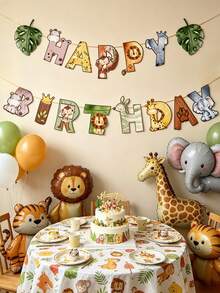 1pc Jungle Animal Theme Birthday Banner, Jungle Animal Birthday Party Background Hanging Decoration Garland, Photo Props, Baby Boy Jungle Animal Theme 1st Birthday Party Background Wall Decor, Jungle Animal Party Decoration, Baby Shower Decoration, Gender Reveal Decoration, Birthday Party Supplies, Party Gifts, Jungle Animal Party Background Decoration - Jungle Animals - View 6
