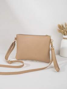 Elegant Lace Crossbody Bag With Minimalist Nude Shoulder Strap, Beach Vacation Style, Suitable For Spring And Summer, Easily Matches Various Dresses Or Casual Outfits, Adjustable Shoulder Strap, Zipper Closure With Handle - Apricot - View 4