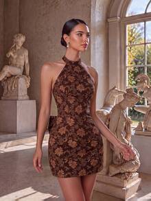 ADYCE Vestido Curto de Festa Elegante com Ombros à Mostra, Cintura Alta, Decote Nas Costas e Laço, Adequado para Baile, Festa de Aniversário, Festa à Noite, Encontro, Formatura, Convidado de Casamento, Jantar Formal, Feriado em Família - Café - Visão 3