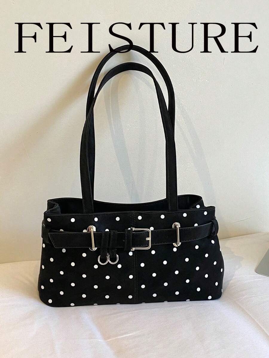 FEISTURE 1件波點印花女款肩背包附肩帶，適合日常出遊、約會與通勤