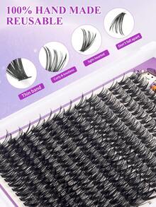 280pcs Individual Eyelash Clusters (High Volume D Curl, 8-18mm, 40D) DIY Eyelash Extension Kit (Natural Long & Wispy, Soft & Lightweight, Reusable Faux Lashes, Includes Adhesive, Sealer, Tweezers, Lash Brush), Suitable For Home Daily, Party, Wedding, Travel, Halloween And Other Occasions - Multicolor - View 8