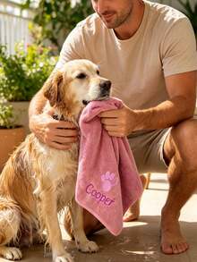 1/3/5pcs Customized Name & Paw Print Embroidered Pet Towels, Quick-Dry Microfiber Bath Towels, Suitable For Dogs And Cats, Perfect For Puppy Bathing, Beach, Camping And Daily Use, Multiple Colors Available, Suitable For Small/Medium/Large Pets - Multicolor - View 5