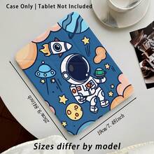 Funda protectora de acrílico cristalino con efecto pintado de astronauta, cohete y planeta, con soporte, compatible con Honor/Apple/ y otros modelos de tabletas populares, plegable anti-doblez, esquinas reforzadas de silicona, función de activación/suspensión automática, ranura para lápiz incorporada, soporte plegable multi-ángulo - Regalo perfecto para las vacaciones - Multicolor - Ver 3