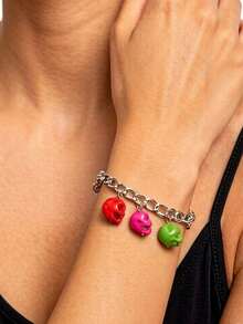 1pc/Punk Style Resin Halloween Skull Pendant Bracelet Suitable For Women's Daily Party Jewelry Gift - 20410-silver - View 2