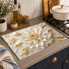 1pc Elegant 3D Floral Pattern Diatomaceous Earth Absorbent Mat, Non-Slip Heat-Resistant Absorbent Mat, Suitable For Kitchen Countertop, Coffee Machine, Tableware, Home, Cafe, Bar, Party Decoration, Placemat Gift - Multicolor - View 5