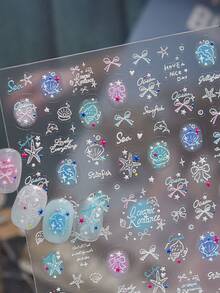 1件裝 5D 夏季奢華海洋貝殼美甲貼紙，漸層極光鮑魚之貝、海星、海馬美甲裝飾貼花 DIY 配件 - 彩色 - 查看 4