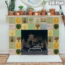 Holiday Gift, 2D Flat Tile Stickers | Waterproof Wall Art Pastel Flowers Cactus Sun And Shell Plant Patterns, Perfect For Home Bathroom Dorm Decor, Glossy, Beautiful Stickers - Flower Cactus Tile Stickers - View 7