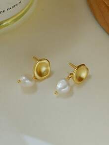 1 Pair S925 Sterling Silver French Style Gentle Minimalist Concave Asymmetrical Pearl Earrings, Light Luxury Niche Unique Exquisite Elegant Women's High-End Fashion Jewelry, Hypoallergenic, Suitable For Holiday Gifts Or Daily Wear - Pearl - View 8