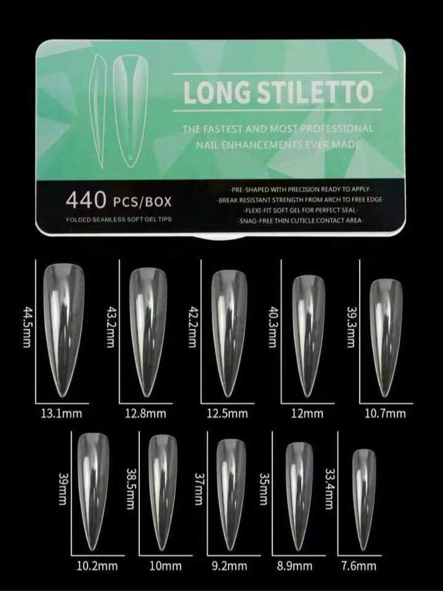 50Pcs Long Stiletto Nail Tips | Ultra-Thin Semi-Frosted Full Cover | Clear Pointed Fake Nails For Press On DIY - 無色 - 查看 1