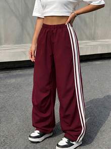 1pc Tween Girls Outdoor Sports Street Commute Daily Comfortable Creative Personalized Versatile Long Pants - Red - View 1