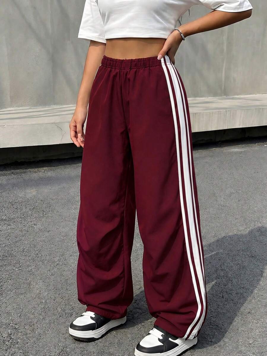 1pc Tween Girls Outdoor Sports Street Commute Daily Comfortable Creative Personalized Versatile Long Pants - Red - View 1