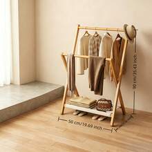 Nordic Foldable Bamboo Coat Rack, Floor-Standing Clothes Rack With Double Hanging Rods For Tops And Scarves, Bottom Shelf For Bags, Shoes And Socks, Stable X-Shaped Structure With Strong Load-Bearing Capacity, Suitable For Bedroom, Entryway And Rental Homes, Enhances Home Ambiance - Multicolor - View 7