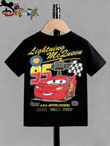 Disney Cars Kids T-Shirt, Lightning McQueen "Piston Cup 95" Retro Racing Double-Sided Graphic Tee, Black Short Sleeve - 黑色 - 查看 3