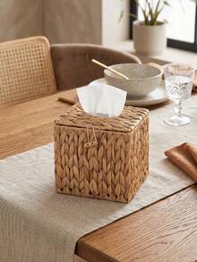 1pc Covered Tissue Box, Square & Rectangular Woven Tissue Box, Simple Tissue Box, Suitable For Bathroom, Living Room, Bedroom, Vanity, Home Decor, Bathroom Accessories, Home Goods, Tabletops, Home Decoration, Home Organization And Storage - Ginger - View 3