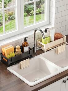 1Pc For Home Cooks, Kitchen Sink Caddy Organizer With Double Towel Racks, Countertop Storage Holder. Drainable, Rust-Resistant, Easy To Clean And Space-Saving. Great For Sponges, Soap And Cleaning Tools, Ideal For Daily Kitchen Organization. - Multicolor - View 5