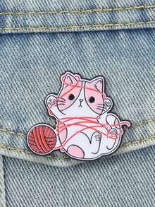 Cute Cat Playing With Yarn Enamel Pin, Messy Kitten Brooch For Cat Lovers - Multicolor - View 4