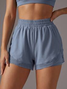 Soyun 1pc New Mesh + 2pcs Yoga Fitness Shorts With Built-In Pockets, Suitable For Daily Casual Outdoor Activities Sports Summer - Baby Blue - View 2