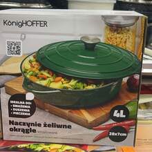 4L Round Enamel Cast Iron Pot With Lid And Dual Side Handles, 28cm Red Green Braising Stew Pot - View 9