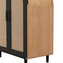 Elegant Sideboard/Shoe Cabinet With Rounded Exterior, Openwork Rattan Doors And Three Shelves. - 卡其色 - 查看 7