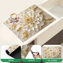 1pc Elegant 3D Floral Pattern Diatomaceous Earth Absorbent Mat, Non-Slip Heat-Resistant Absorbent Mat, Suitable For Kitchen Countertop, Coffee Machine, Tableware, Home, Cafe, Bar, Party Decoration, Placemat Gift - Multicolor - View 7