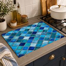 1pc Plaid Pattern Diatomaceous Earth Drying Mat, Non-Slip Heat-Resistant Absorbent Mat, Suitable For Kitchen Countertop, Coffee Machine, Tableware, Home Cafe Bar Party Decor Placemat Gift - Multicolor - View 5