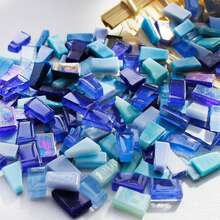 120g Blue Tone Mixed Shape Glass Mosaic Tiles, Assorted Asymmetric Square Stained Glass Pieces For Diy Mosaic Art Crafts, Home Decoration And Handmade Projects - A - View 3