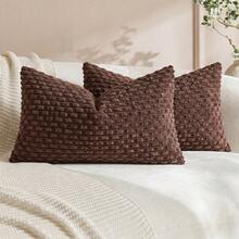 1pc/2pcs Bohemian Striped Pillow Covers (Pillow Insert Not Included), Soft Plush Corduroy Solid Color Decorative Square Pillow Covers, Suitable For Holiday, Sofa, Bedroom, Bed, All Seasons Use. - Coffee Brown - View 15