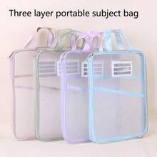 L-Shaped 3-Layer Hand-Carried Sorting Bag, Transparent Mesh Large Opening Student Exam Paper & Homework Storage Zippered Document Bag, Book Sorting Storage Bag. Suitable For Back To School Season, Office Storage, Gift Giving, Etc. - Handbag - View 12