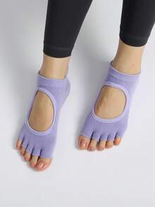 Calcetines de yoga cómodos y antideslizantes con dedos del pie y empeine al descubierto, calcetines protectores para deportes en interiores - Púrpura malva - Ver 3