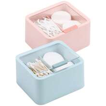 2-Slot Cotton Ball & Cotton Swab Holder, Plastic Container Dispenser Box With Hinged Lid, Bathroom Storage Organizer - A - View 5