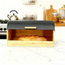 Large Black Wooden Bamboo Bread Box With Metal Lid, Kitchen Storage Container For Bread, Buns, Loaves, Pastries And Bread, Suitable For Modern, Traditional And Rustic Kitchen Interiors, Practical And Easy To Clean Bread Rack, Stylish Organizer For Fresh Bread And Baked Goods, With Roll-Top Lid - Bamboo Wood Food Storage Container, Bread, Snacks, Cupcakes, Muffins, Kitchen Utensil Organizer, Convenient, Vintage Style Storage Box, Easy To Set Up - brown with black - View 11