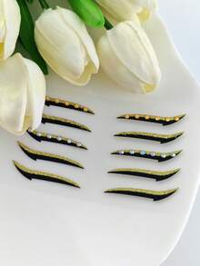 1pc Yellow And Black Rhinestone Eyeliner Face Decoration Sticker, Diamond Eyeliner Sticker, Reusable Eyeliner Sticker, Easy To Use, Suitable For Women's Makeup And Eye Decoration - 彩色 - 查看 8