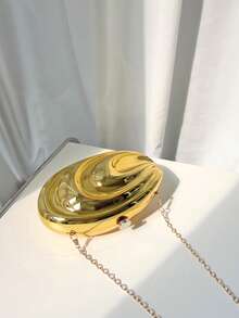 1 pieza Bolso de noche con rayas electrochapadas en oro 3D con cadena de metal, forma asimétrica, hombro/bandolera/clutch, diseño asimétrico, estilo de alta gama para vestido de noche de mujer, concierto y fiesta - Dorado - Ver 5