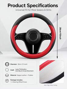 Sportliches Patchwork-Lenkradbezug aus ultrafeiner Faser mit Nappa-Gefühl, mit rutschfestem Innenring aus Gummi, perforiertes atmungsaktives Design, geeignet für alle Jahreszeiten, passend für Autos, LKWs und SUVs, Autoinnenraum-Accessoire - Lederperforation - Übersicht 12