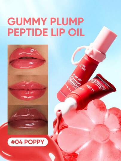 JUDYDOLL GUMMY PLUMP PEPTIDE LIP OIL, Lightweight Natural Brightening Lip Oil, Essential For No-Makeup Look, Date Night Secret, Plumping Mirror Effect, Non-Fading Long-Lasting Moisturizing