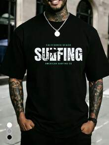 240g Cotton T-Shirt With California Surf Design. Offset Shoulders, Comfortable, Ideal For Everyday Wear And As A Base Layer. - Black - View 1