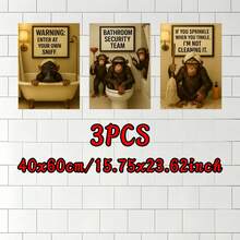 Humorous Chimpanzee Self-Adhesive Wall Sticker Poster With Playful Quotes, Funny Bathroom Decor Wall Decals, 3-Piece Set, Suitable For Restrooms, Hotel Bathrooms, Restaurants And Home Wall Decoration, Halloween Gift - 3-piece Wall Sticker - View 10
