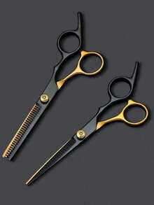 2pcs/1pc Professional Hair Scissors And Trimmer Set - Stainless Steel Black Gold Hair Scissors Set With Styling Comb, Ergonomic Design Salon Grade Home Haircutting Tools, Perfect Gift For Hairstylists - Multicolor - View 9