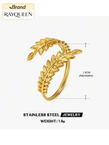 RAYQUEEN 1pc Elegant Mori Style Leaf Stainless Steel Open Adjustable Sweet Leaf Ring - Ring - View 7