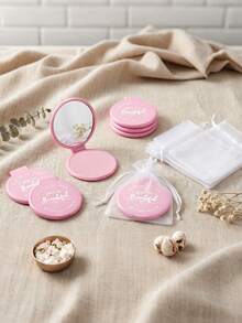 12pcs/6pcs/2pcs Pink Inspirational Compact Mirror Set - Round Makeup Mirror With White Pouch, Women's Small Gift, Graduation, Mother's Day, Party Favor, Pink Small Portable Folding Pocket Mirror, Suitable For Women, Party Gift, Women's Birthday, Bridal Gift, Cheerleader Gift Bag And Other Occasions - Multicolor - View 4